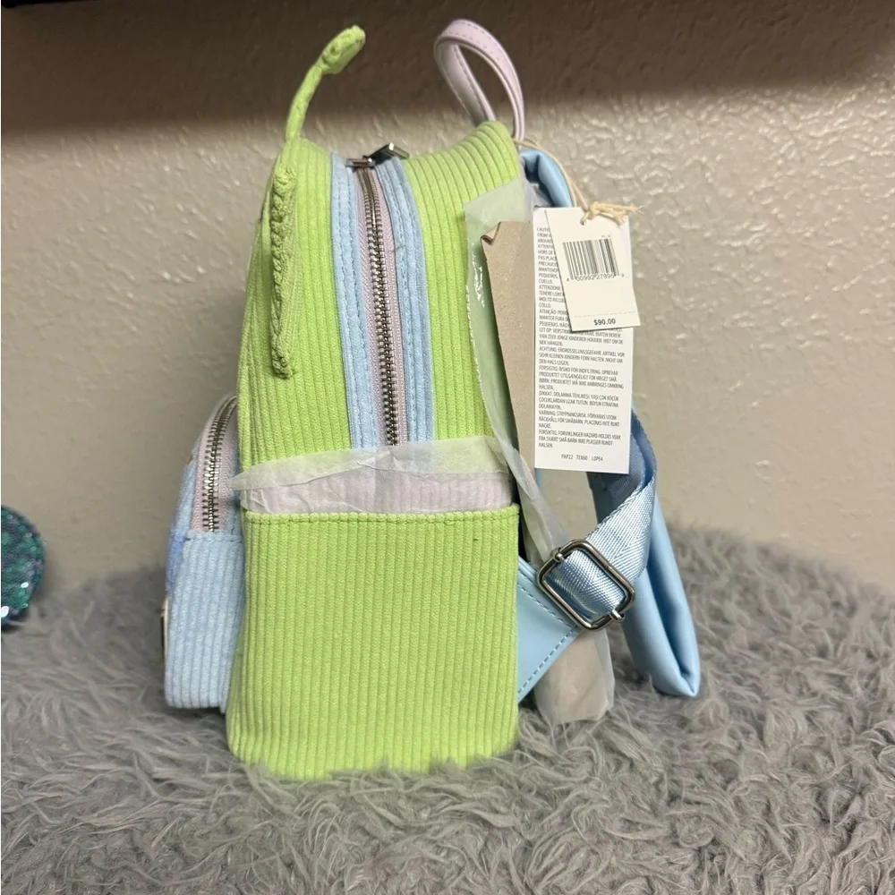 Loungefly Green Alien Corduroy Kids Backpack with Light Blue Pocket